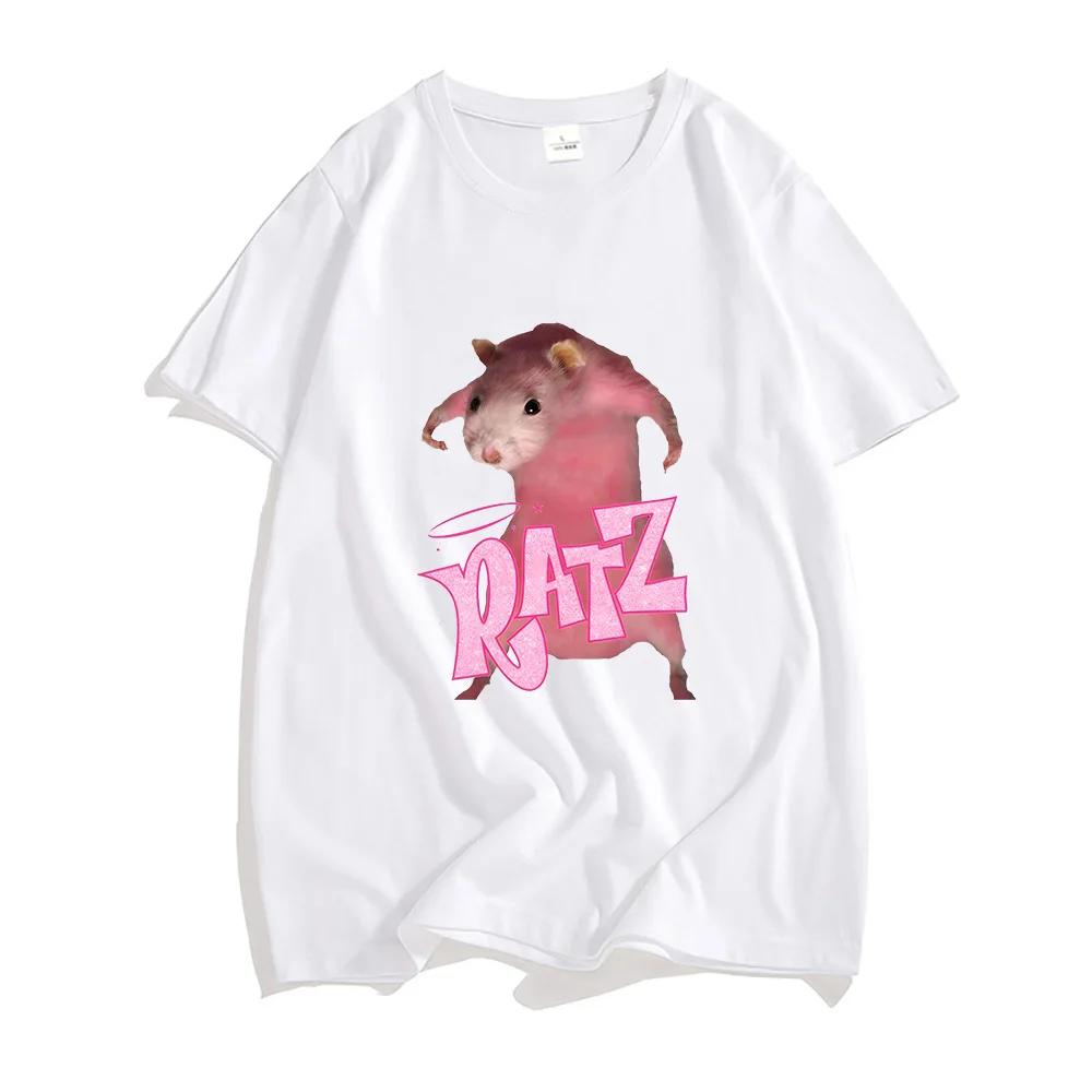 Ratz Pinke Maus Cartoon T-Shirt Kurzarm Damen T-Shirt Lässig Kawaii Sommer O-Ausschnitt T-Shirt Niedlich Weiblich Weiche Shirts