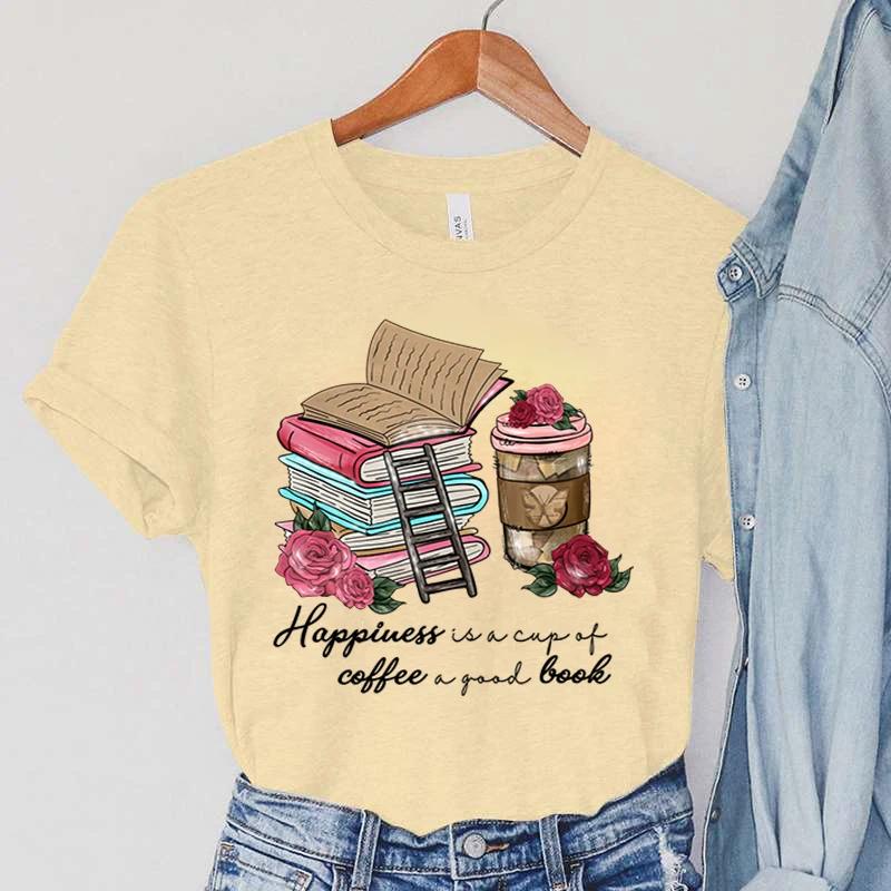 Coffee & Rose T-Shirts Women's Short Sleeve Clothing Cartoon Stairs Tops Books T Shirts Summer Casual Fashion Women T-shirts