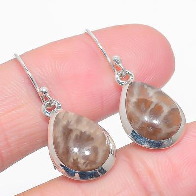 Natural Fossil Coral Gemstone 925 Solid Sterling Silver Gift Earring 1.50" E4L14