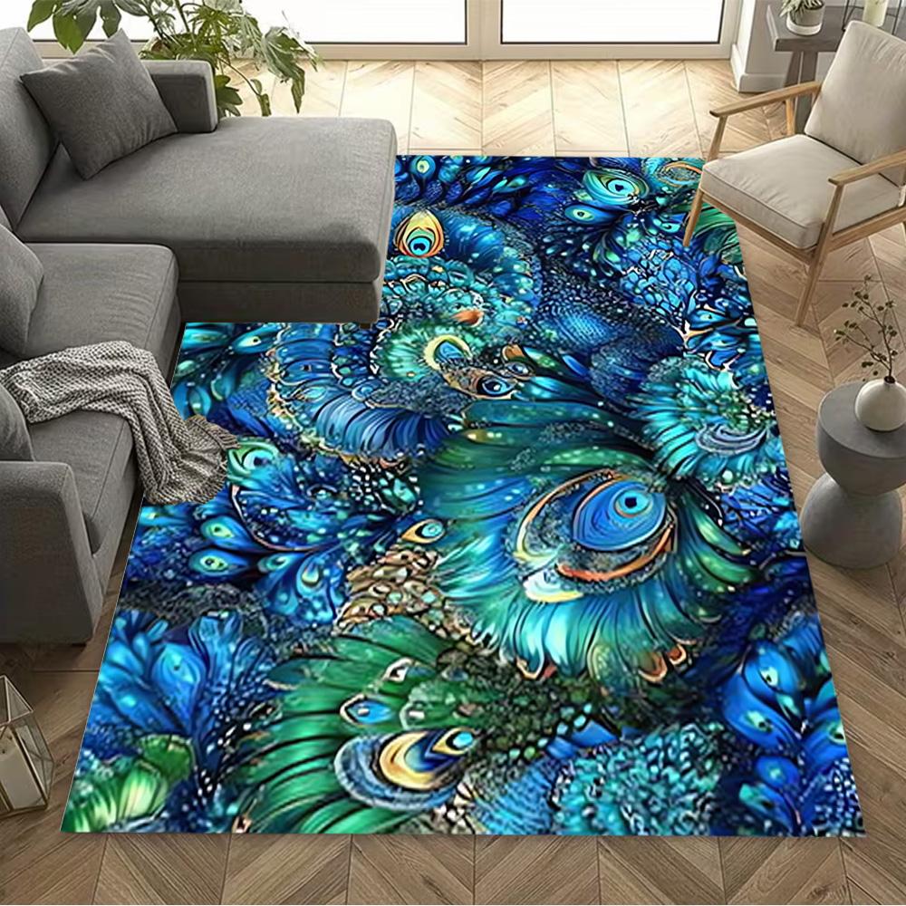 1pc Home Carpet Peacock and Flowers Non-Slip Design for Office Decor Living Room Bedroom Gift