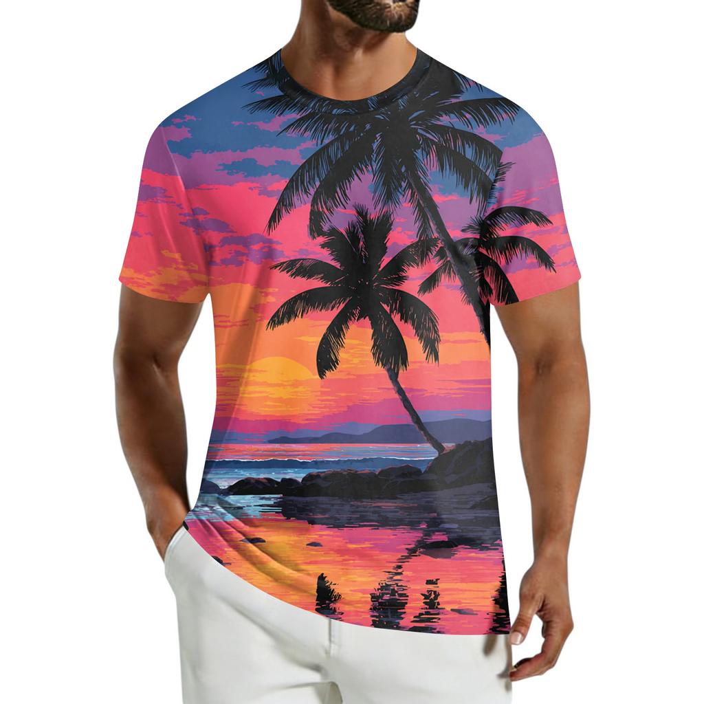 Men's Casual Hawaiian Print Short-Sleeve T-Shirt