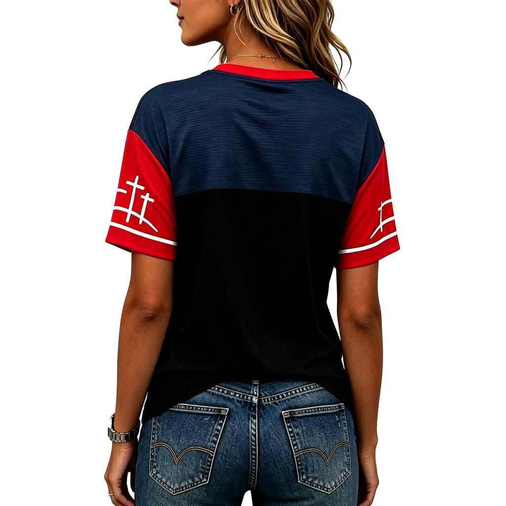 Women’s Casual V Neck Pullover Top with Short Sleeves and States Flag 2026 Soccer Graphic Print for Everyday Wear