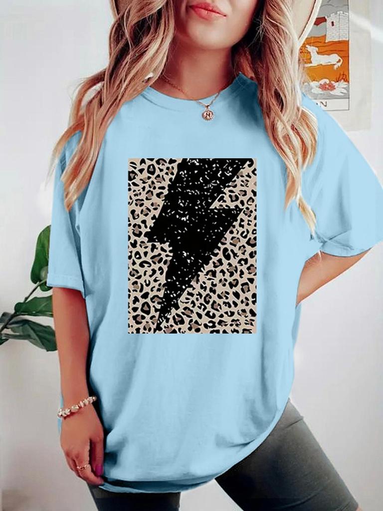 Plus size women's clothing, fashionable printed round neck T-shirt, casual style for women,