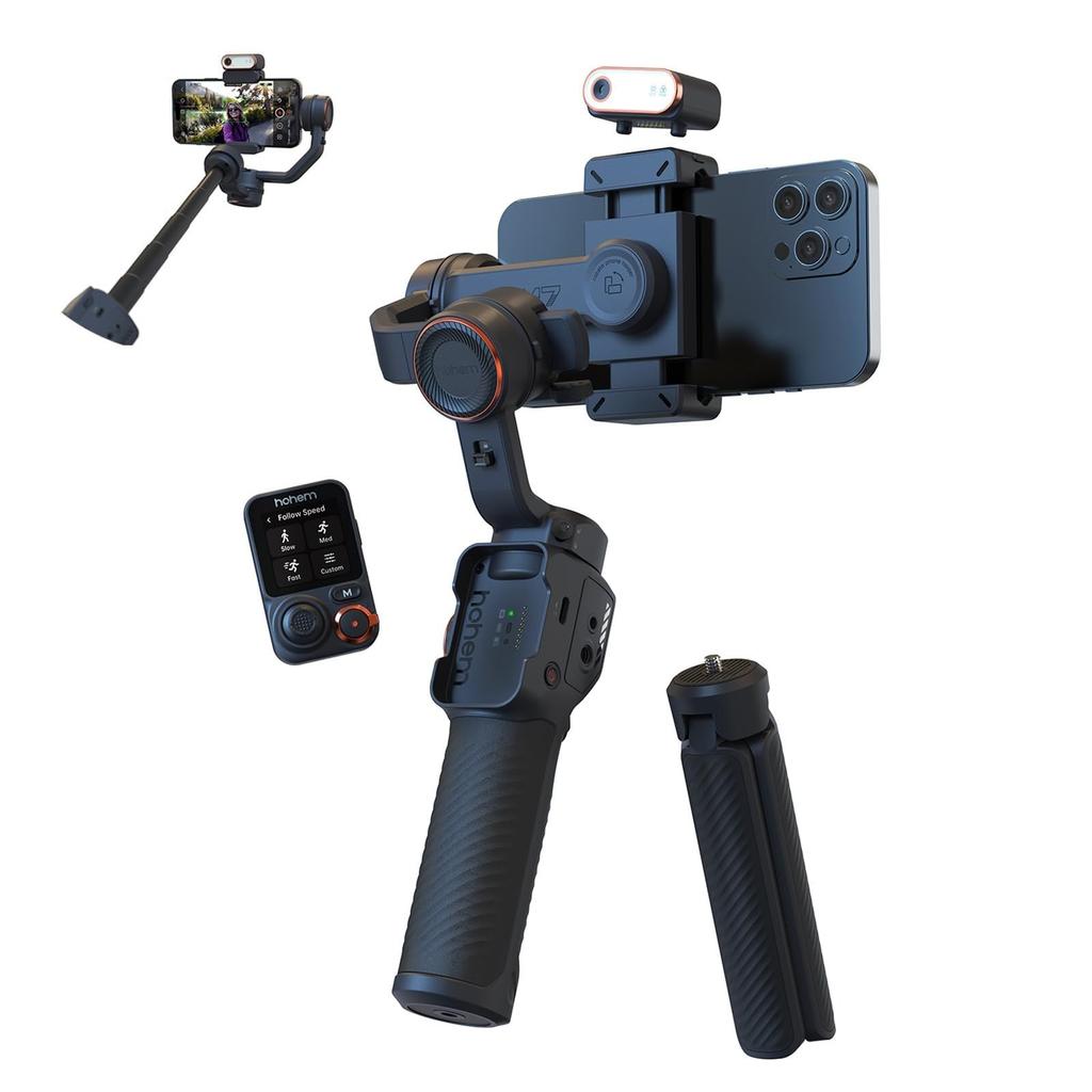 hohem M7 AI Tracking Smartphone Gimbal 3-Axis Stabilizer with 1.4-inch Touchscreen Remote RGB CCT Fill Light 360 Pan 12H Battery