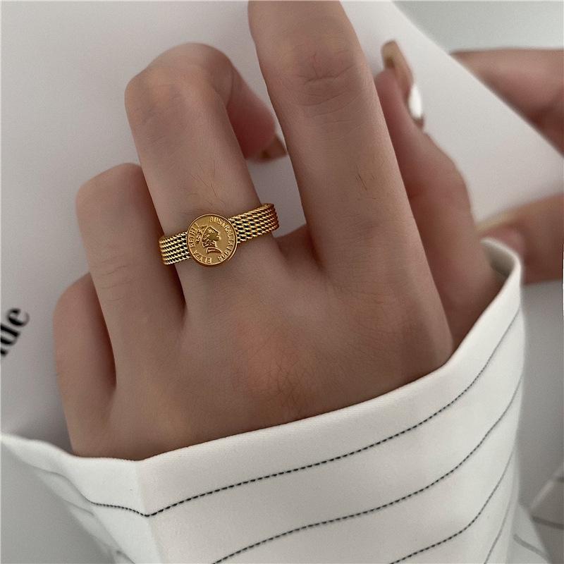 Chic Personalized Titanium Steel Portrait Ring for Women - Retro, Trendy, European & American Style Index Finger Accessory