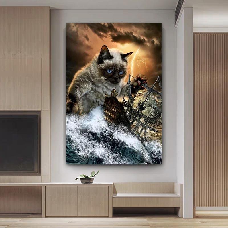 Abstract Art Cute Myanmar Cat Posters and Prints Canvas Paintings Wall Art Pictures for Bedrooms Living Home Decoration