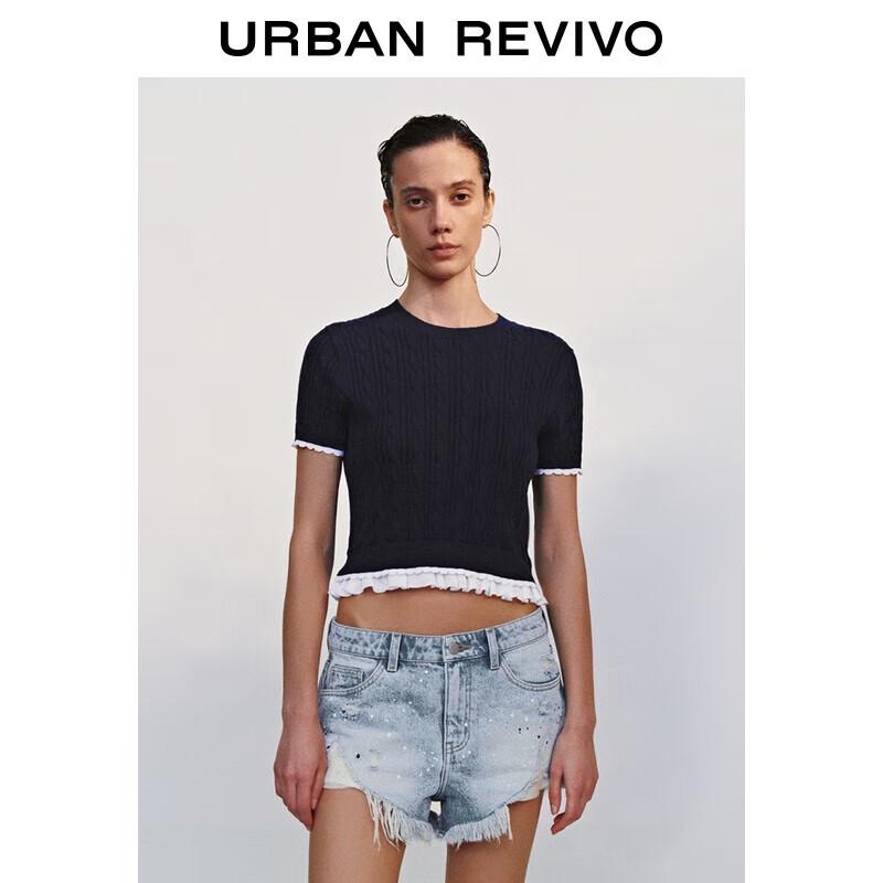 

UR Women s Color Block Ruffle Trim Short Sleeve Knit Top L