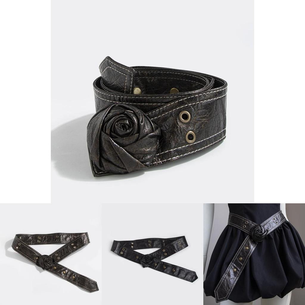 Fashion Flower Rose Waist Belt For Women With Faux Leather Strap Adjustable