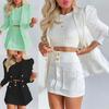 Offic Puff Sleeves Women Suit Set Simple Pure Color Slim-fitting Cloth