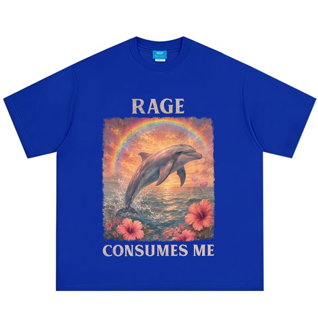 Rage Consumes Me Dolphin Funny Dolphin Meme T Shirt Men Women Hip-hop T-shirts Short-sleeved Casual Vintage Cotton T-shirts