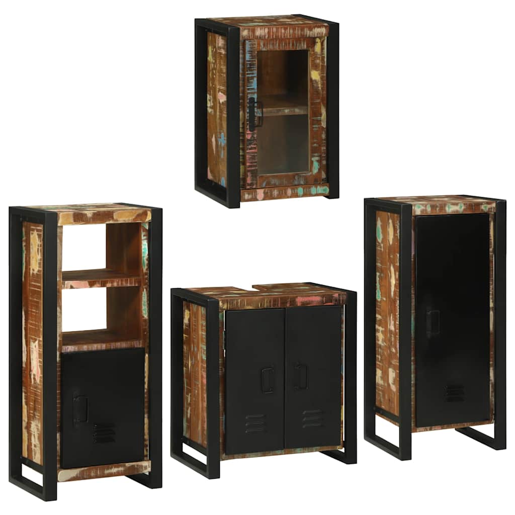 Bathroom Furniture Set with Shelf 4 pcs Multicolored Solid Reclaimed Wood