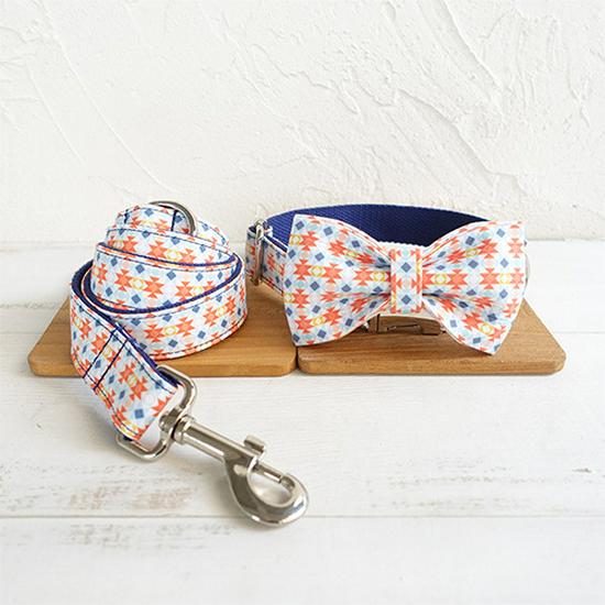 MUTTCO Stylish Adjustable Dog Collar & Bow Tie Leash Set (UDC-056) XL