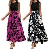 Women Summer Dress Round Neck Short Sleeve Printing Splicing Design Midi Dress Flowy Hem Beach Party Dress