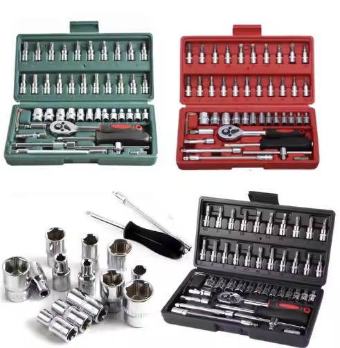 Portable 46pcs Screwdriver Socket Bit Set Ratchet Wrench Combination Tools Kit with Extension Bar Portable Case