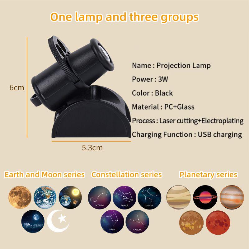 USB Måneprojeksjonslampe Planetprojektor Utskiftbart LED Nattlys Jord Jul Halloween Bakgrunnsatmosfære Vegglamper