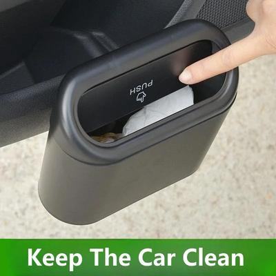 Boîte de Rangement Voiture 1L Poubelle Suspendue Poussoir Mini Plateau Poubelle Boîte à Ordures Clip de Porte Siège Support Accessoires Intérieurs