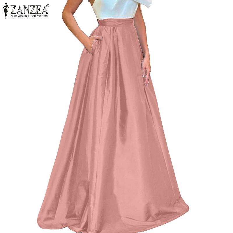 ZANZEA Faldas largas holgadas casuales para mujer con cintura elástica en la espalda