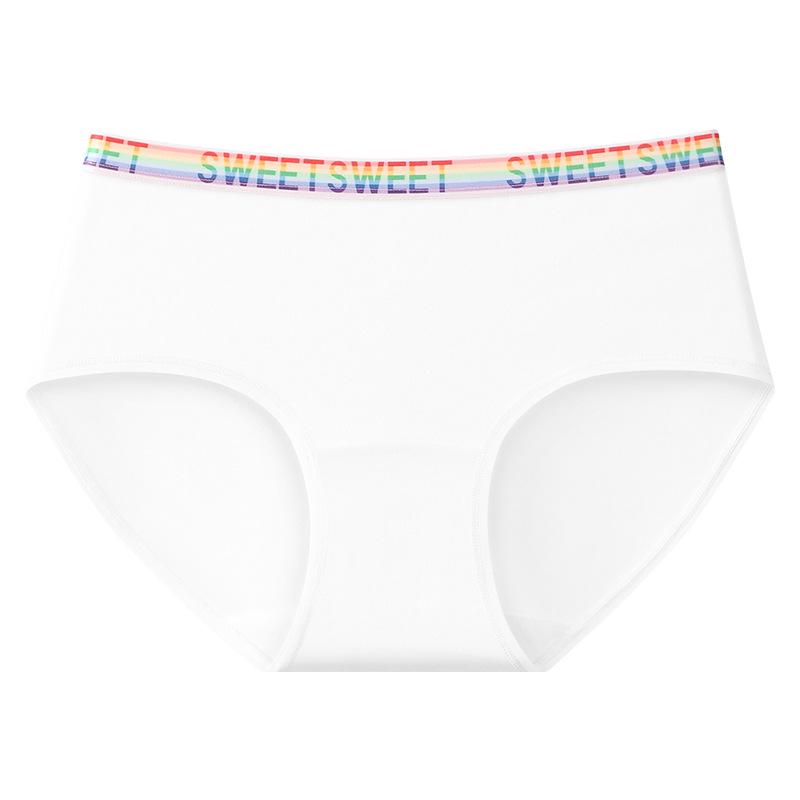 

Women s Rainbow Letter Cotton Underwear - Soft, Comfortable, Breathable, Antibacterial with Extended Crotch. XL (120-140 lbs) білий