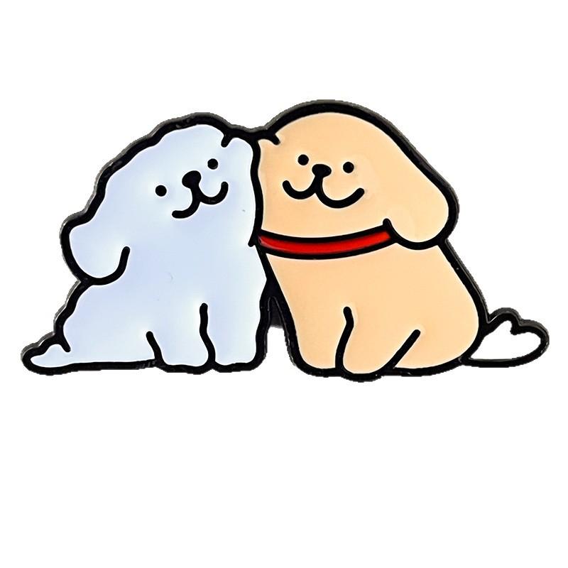 Cartoon Cute Golden Retriever & Maltese Puppy Brooch - Dog Badge for Men, Women, and Students