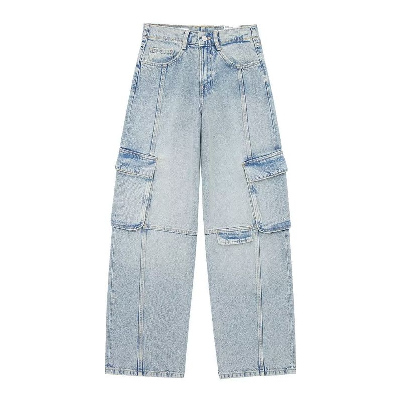 

Kaslead New Arrival Women s Clothing Fashion Style Fashion All-Match Casual Overalls Mid Waist Denim 4730030 Light blue L