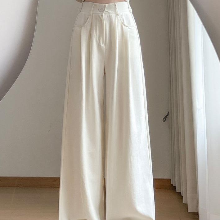 Damen High Waist Blaue Milch Puff Hose - Sommer 2026 Schlankmachende Weiter Bein mit Eis-Drapierung