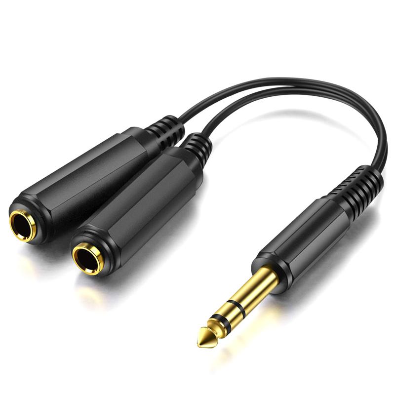 Gold-plated 6.35 Stereo To 2pcs 6.5 Mono Power Amplifier Audio Adapter Cable 1 To 2 Splitter