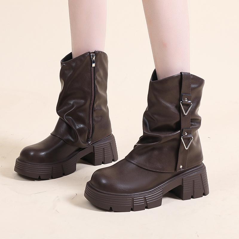 

Платформа Женские Ботильоны На Высоком Каблуке Модная Кожаная Обувь Женская 2025 Тренд Зимняя Повседневная Готика Для Ходьбы Элегантный Панк Женская Обувь 40 коричневый
