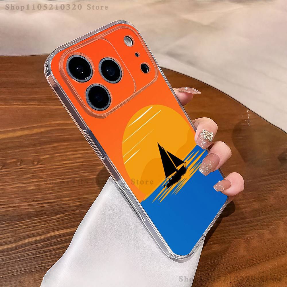 Sailing Boat Art Phone Case iPhone17 16 15 14 13 12 11 Pro Max Plus Mini Clear Full Back Cover Silicone Soft Shell