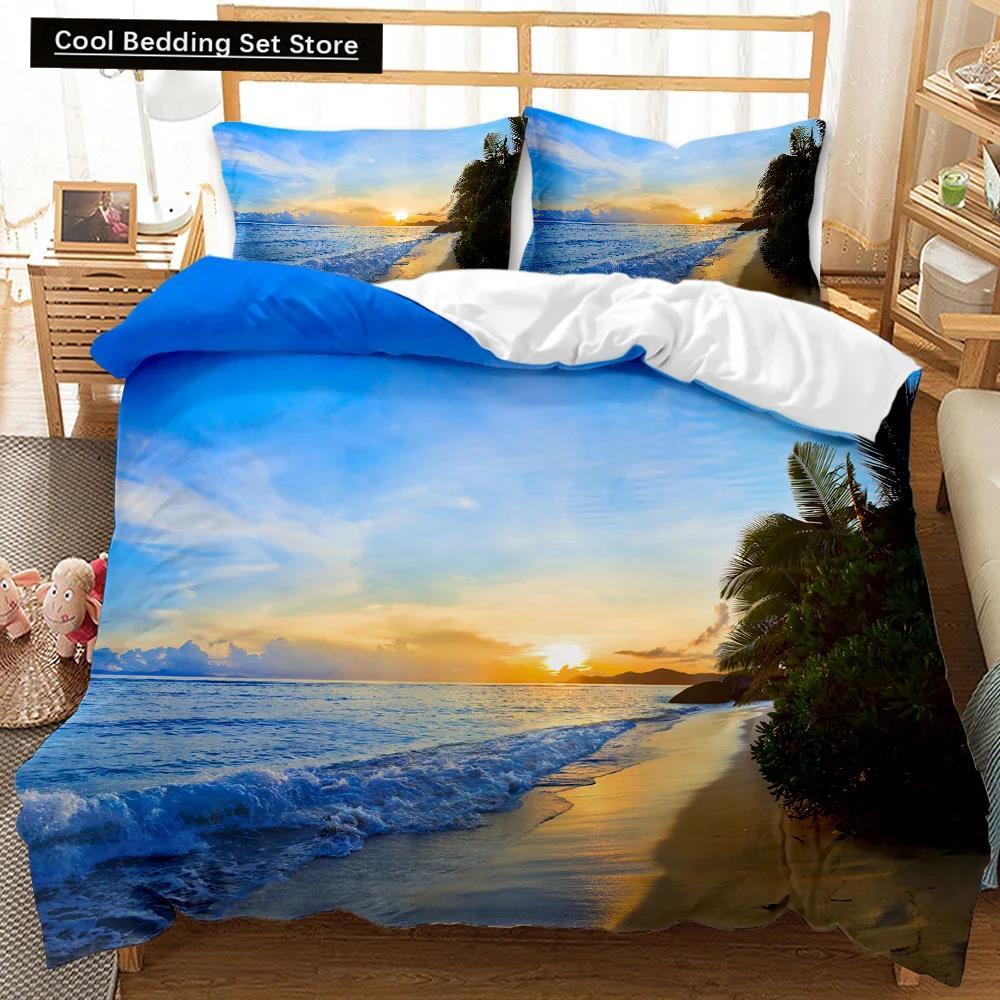 Beach Duvet Cover Set Summer Ocean Bedding Set Hawaiian Marine Sea Waves 3D Print Starfish Polyester Comforter Cover Queen King