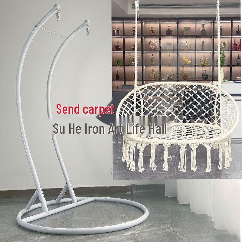 Nordic Indoor Outdoor Double Hanging Chair Swing with Tassel Cradle - Cotton and Linen Hammock for Homestay or Balcony.
