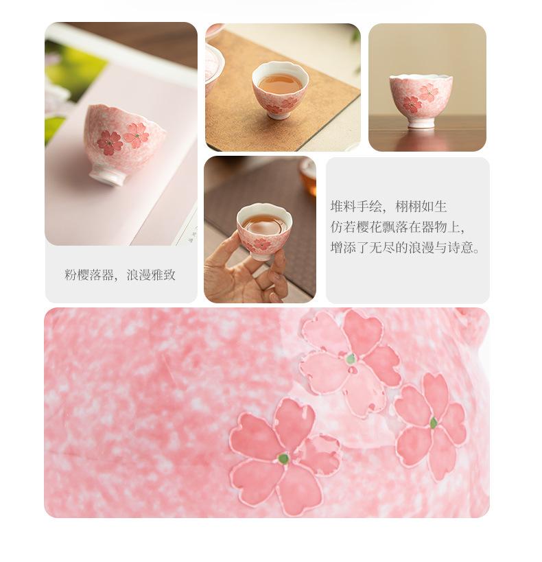 Pure Hand-painted Powder Cherry Blossom Teacup Ceramic Tea Set Master Cup Guest Cup Tea Cup Exquisite Girls Teacup