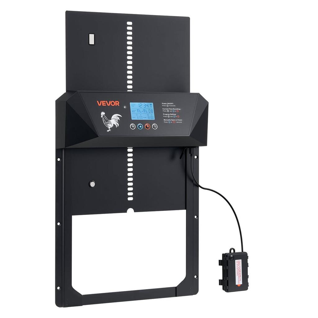 Automatic Chicken Coop Door, DC & Battery Powered Chicken Door with LCD Display, Light Sensor, Timer & Manual Setting, Anti-Pinch Security, Durable