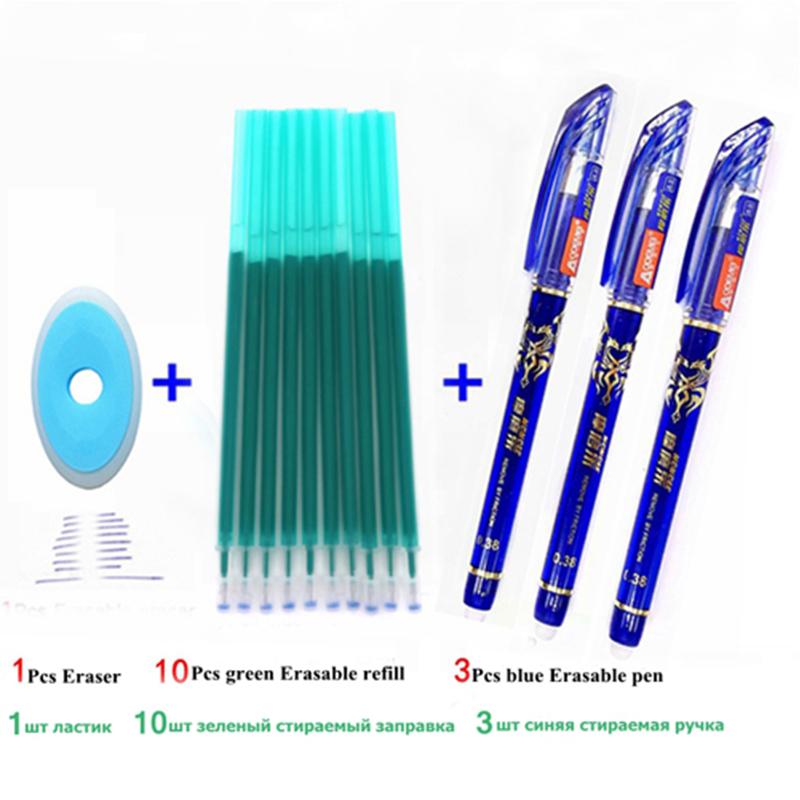 14Pcs/ Lot Erasable Refill Rod Washable Handle Erasable Ballpoint Pen 0.38mm Blue Black Ink School Office Writing Stationery