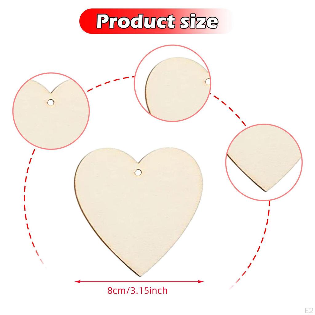 20 Pieces Heart Cutouts Wooden Slices Ornaments Unfinished with Ropes DIY Crafts Blank