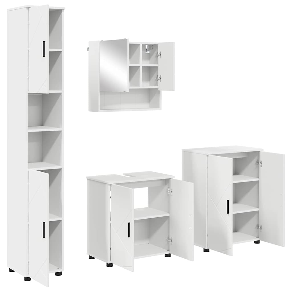 Bathroom Furniture Set with Door 4 Pcs White Engineered Wood & Metal