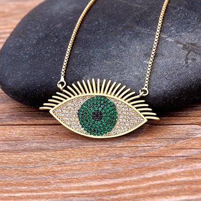 

Turkish Lucky Blue Eye Necklace Copper Zircon Evil Eye Pendant Choker Charms Link Chain Necklace Jewelry Gift For Women Men