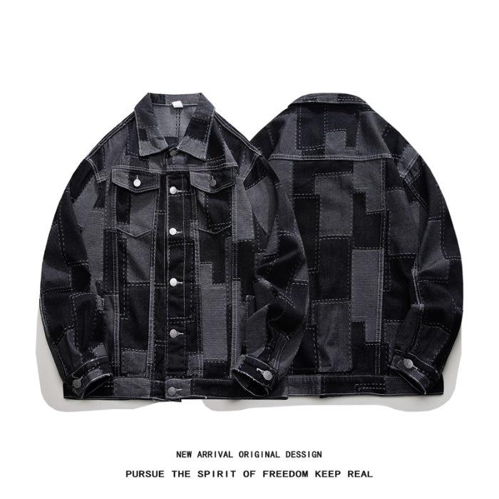 Men s Trendy Denim Jacquard Jacket: 2025 Spring/Summer Collection - Long Sleeve, Loose Fit XL чёрный