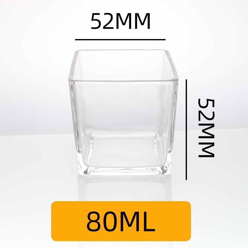 Custom Simple Square Glass Aromatherapy Candle Cup Holder Transparent Thickened Glass Home Decor Candle Stand (as the picture,Medium)