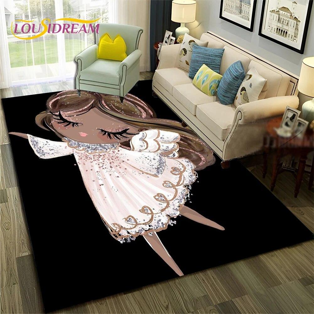 Cartoon Ballerina Fairy Cute Ballet Girl Carpet Rug for Home Living Room Bedroom Sofa Doormat Decor,Child Non-slip Floor Mat