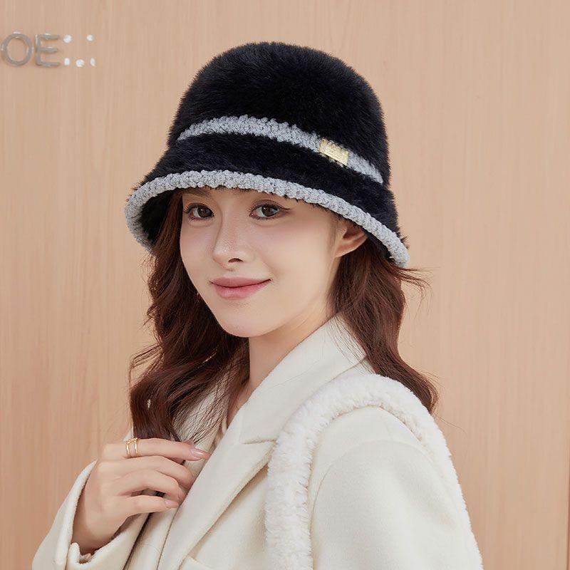 Plush Fisherman Hat Women's Autumn and Winter Bucket Hat, Two Tone Warm Basin Hat