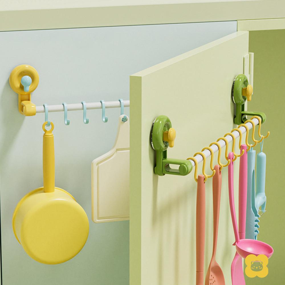 Candy Color Suction Cup Hook Sliding Track S Hook Movable Bathroom Door Hooks Towel Rack Removable Hanger Home Storage Supplies