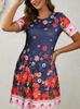 Spring and summer European and American women's clothing new full body ethnic style plant flower printing short sleeve crew neck dress women