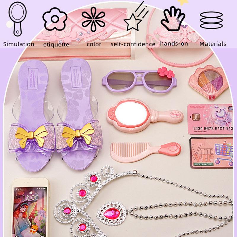 Kids Toys Pretend Play Beauty & Fashion Toy Simulation Makeup Set Jewelry Crown Necklace Cosmetic Educational Toy For Girls Gift