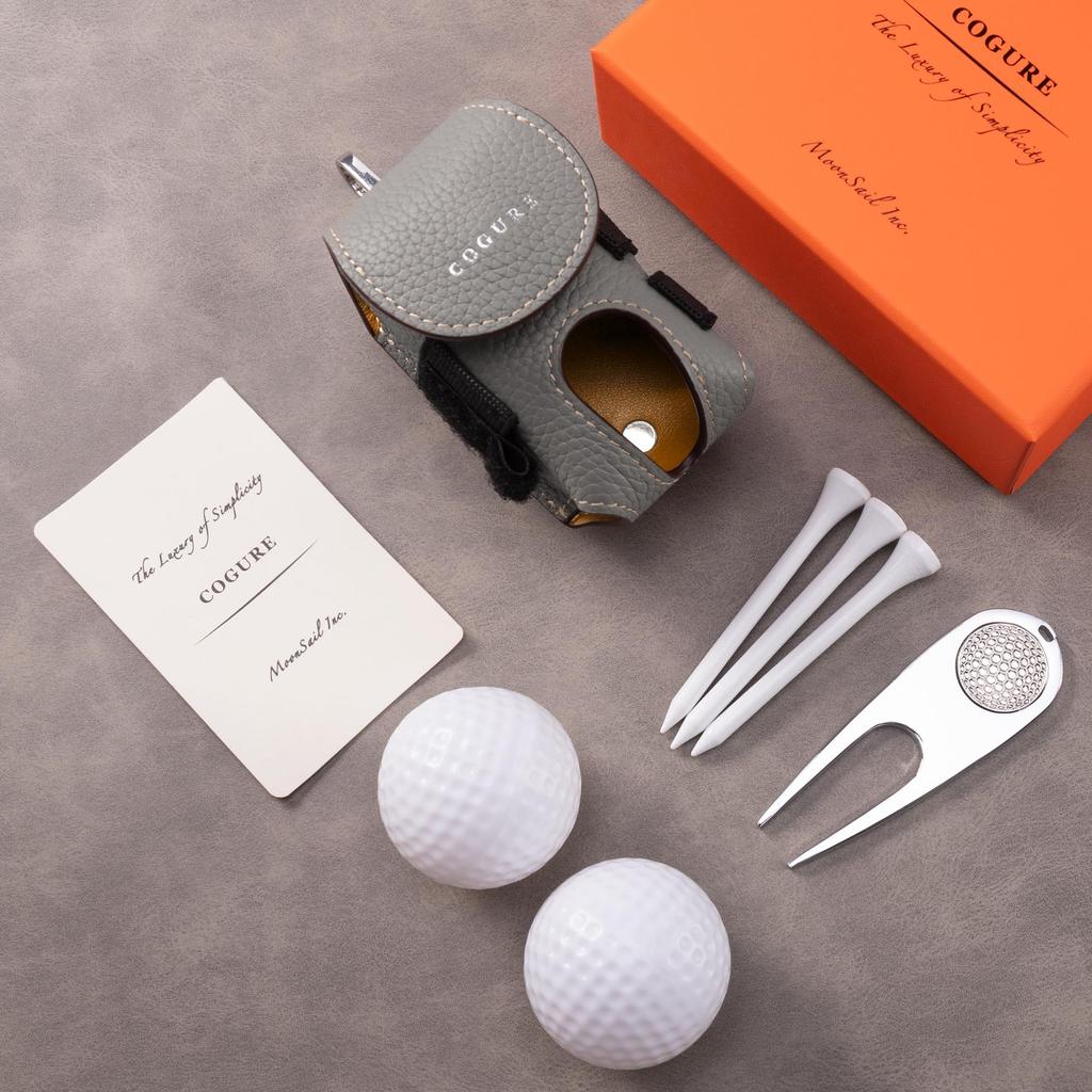 COGURE Golf Ball Genuine for Men and Holds 2 Tee Green Glove Rotating Gift Box Right Hip Green CopGBC-R Case, Leather, Women, Balls, Storage, Fork,