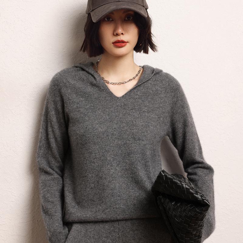 Women's Cashmere Knit Hooded Sweater - Autumn/Winter Loose Fit Pullover