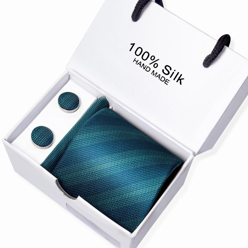 Men'S Business Tie Square Scarf Gift Box Striped Plain Suit Shirt Tie Black Gift Box Set