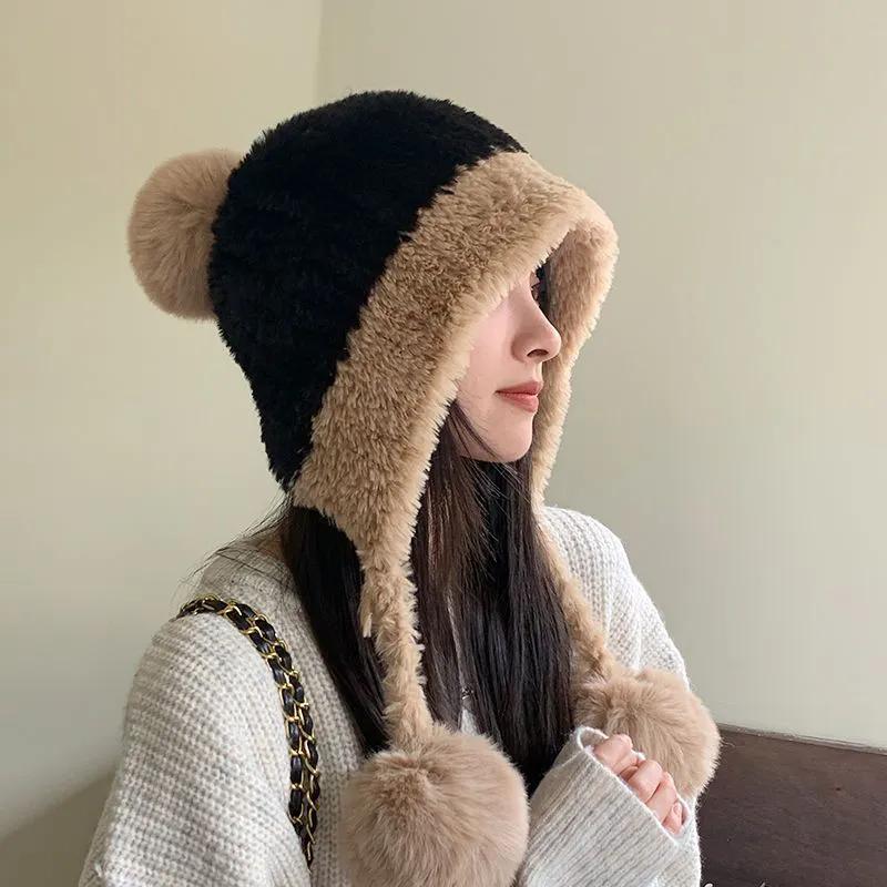 WTEMPO Winter Cute Faux Fur Ball Plush Hats Women Large Size Windproof Cold-proof Thick Warm Casual Soft Hats