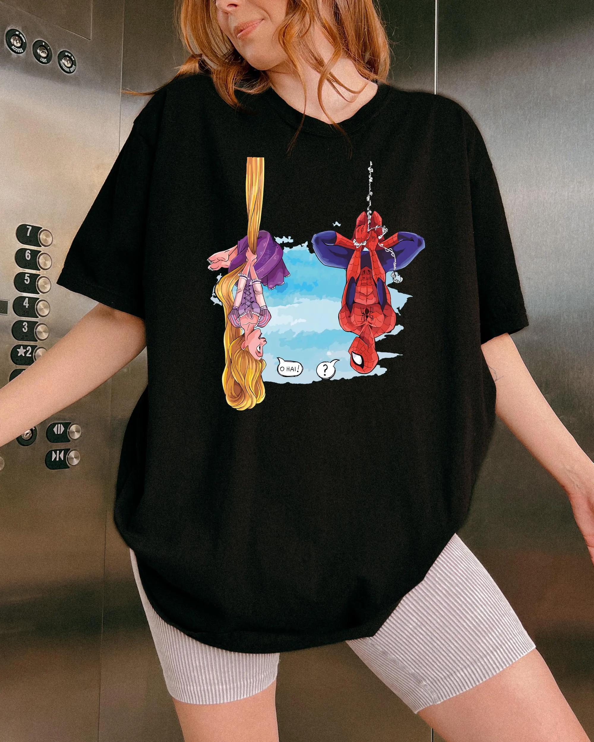 Rapunzel Princess and Spiderman Shirt Cute Disney Shirt Spiderman and Princess Meme Shirt Disneyland Cute Shirt S