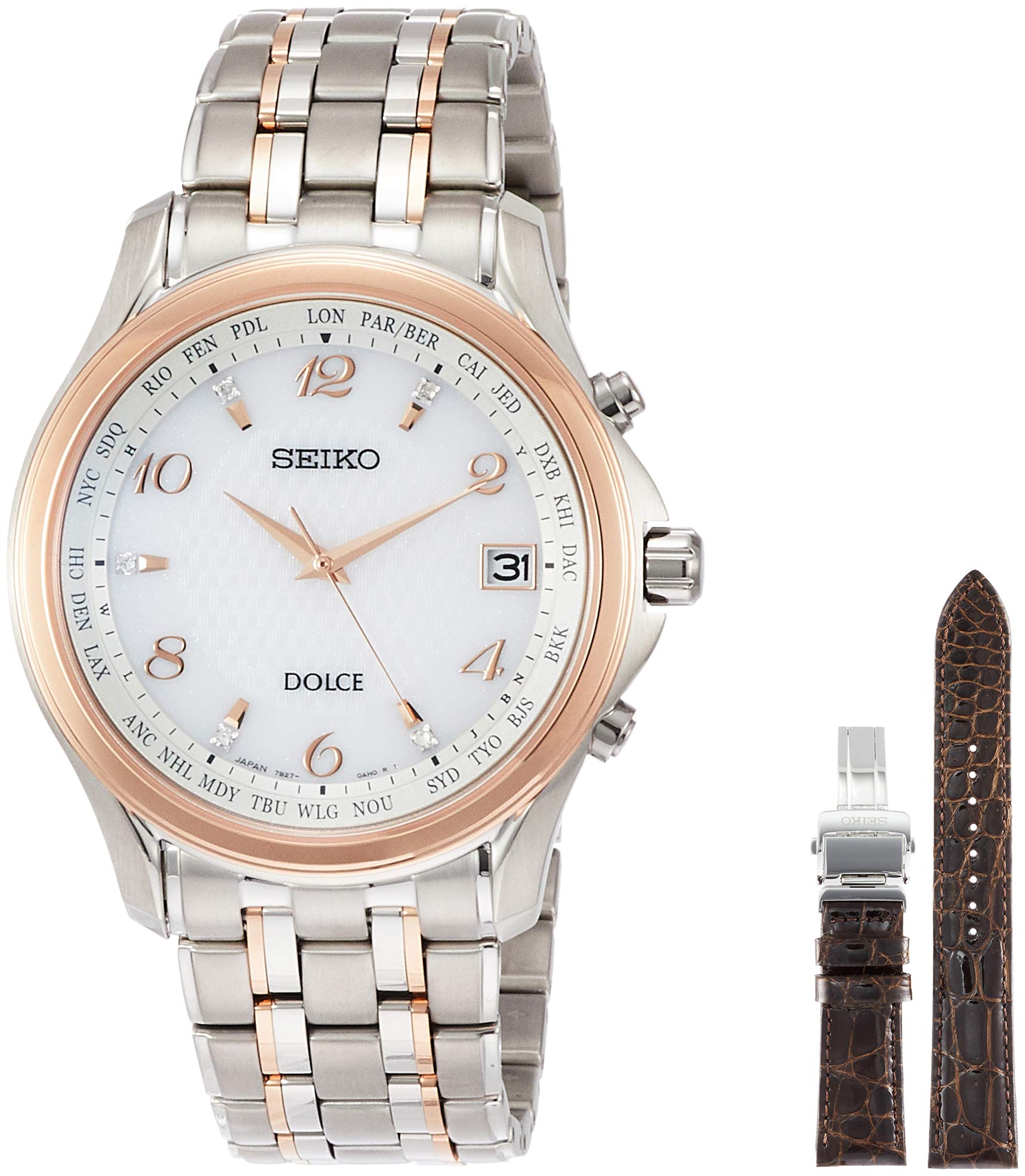 

[Seiko Watch] Wristwatch Dolce Good Couple s Day Limited Model Limited to 500 pieces Solar Radio Titanium Model White Dial with Diamonds Crocodile