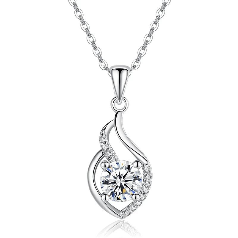 Twisted Teardrop Frame Prong Set Round Cubic Zirconia Pendant Elegant Women Clavicle Sweater Necklace